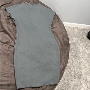 Zara Sleeveless Knit Mini Dress in Gray / Sage dark Green